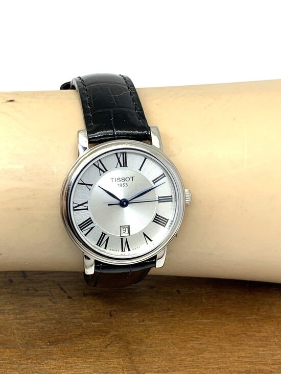 Tissot Women\'s Watch T1222101603300 Swiss Quartz Silver Dial Black Leather 30mm